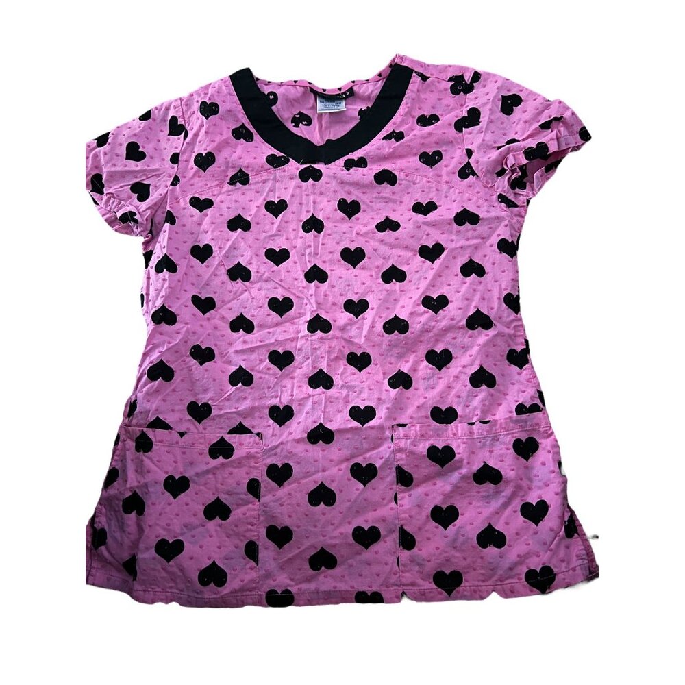 Heartsoul Womens XS Pink & Black Heart Set of 3 Scrub Tops Pink Orange Yellow - Picture 2 of 6
